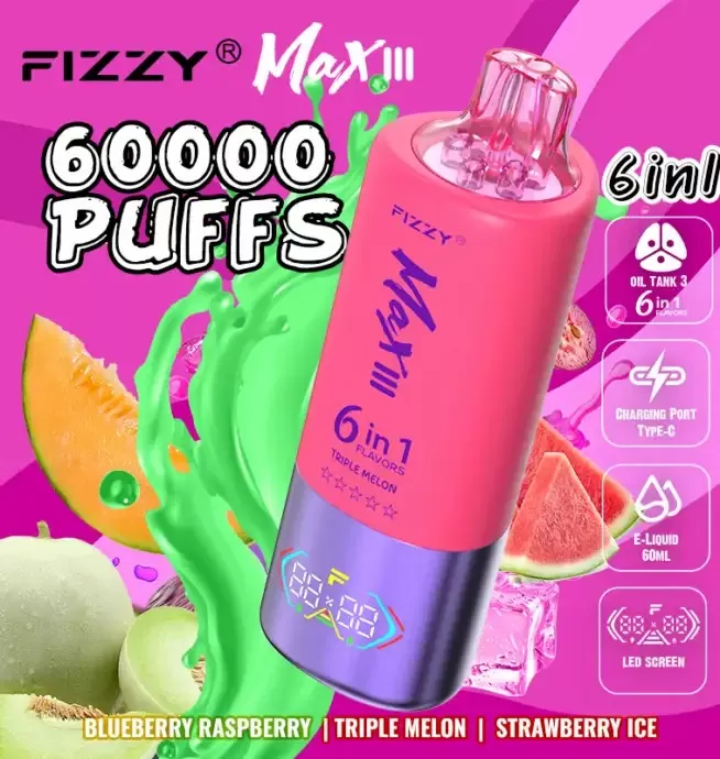 FIZZY MAX III 60000 – 60K Puffs 60ml E-liquid 6-in-1 Flavor Disposable Vape