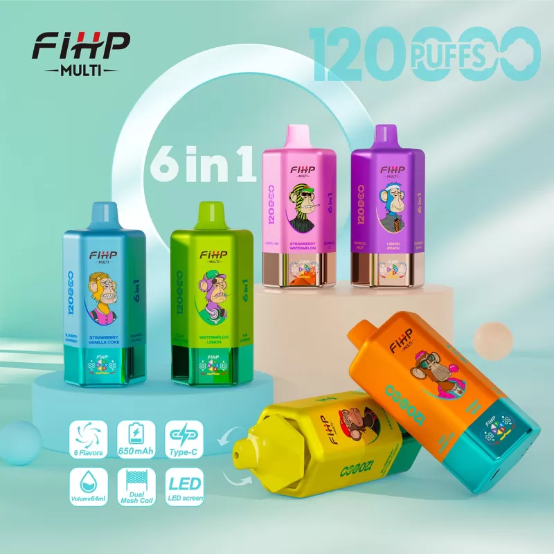 FIHP 6 IN 1 120000 – 120K Puffs 64ml LED display Disposable Vape