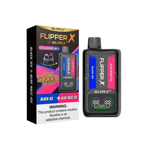 RufPuf Flipper X 20000 Puffs Price in Pakistan – Black Ice + Blue Razz Ice 40Mg - Image 2