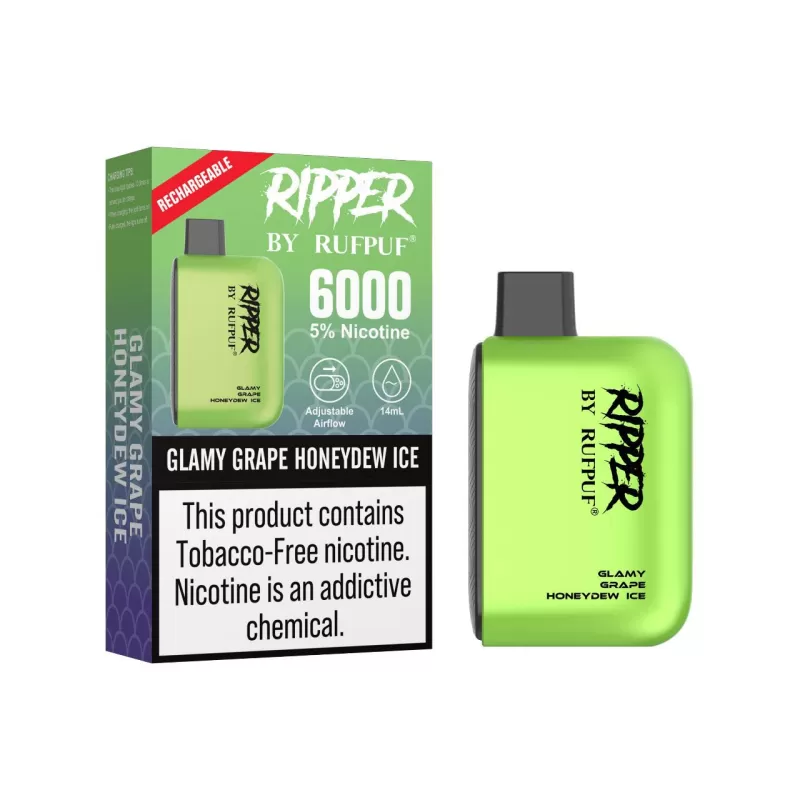RUFPUF RIPPER Glamy Grape Honeydew Disposable Vape 6000 PUFFS (50mg) - Image 2