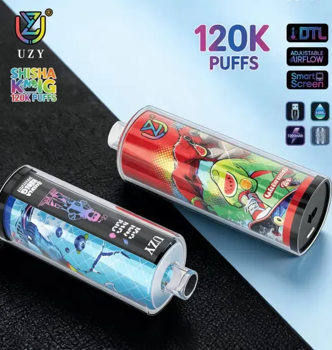 UZY Shisha Hookah King 120K Puffs Smart Screen Rechargeable Disposable DTL Vape