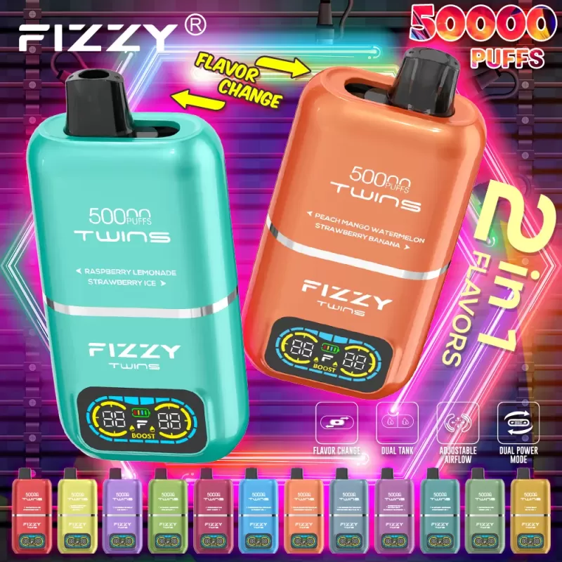 Fizzy Twins 50000 50k Puffs Vape Double Taste LCD Display