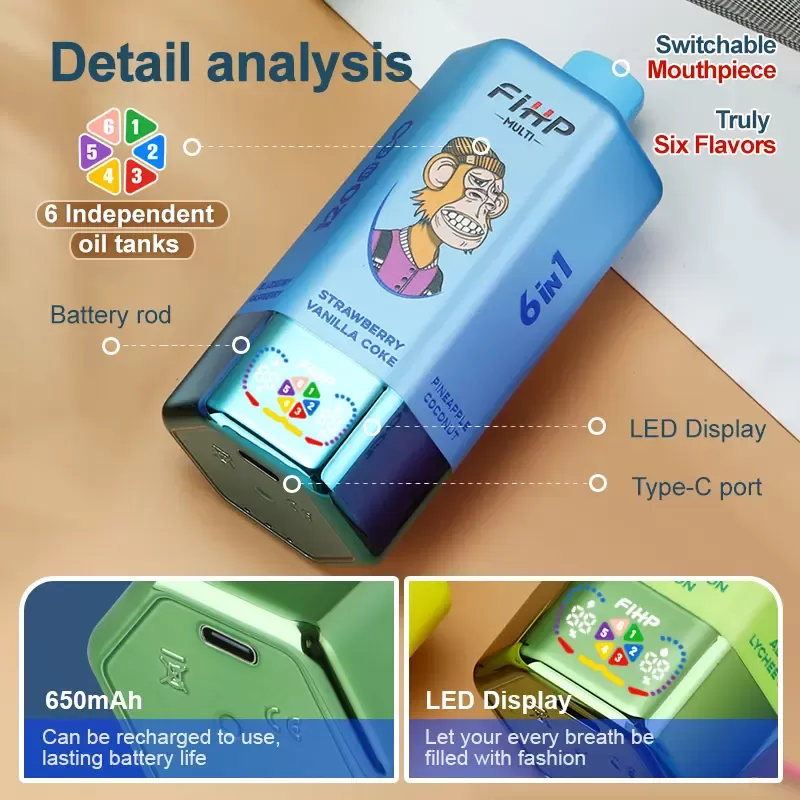 FIHP MULTI 120K Puffs 6-in-1 Flavors Rechargeable LED Disposable Vape