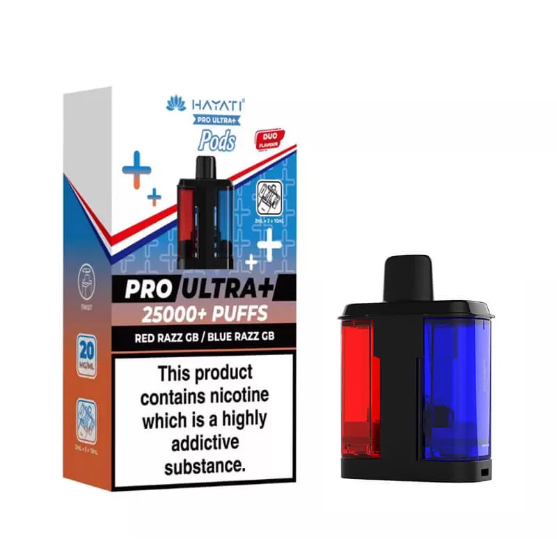 Hayati Pro Ultra Plus 25K Red Razz GB & Blue Razz GB Prefilled Pod + Refill