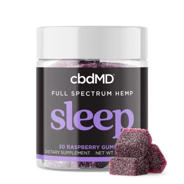 cbdMD Sleep CBD Gummies – Raspberry, Full Spectrum | 30ct, 1500mg CBD + 600mg CBN + 90mg THC