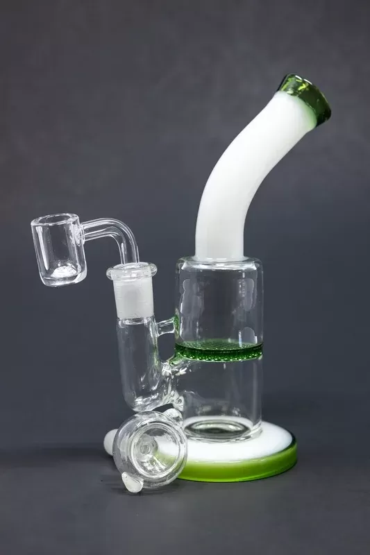 6″ Green White Neck Honeycomb Shower Bend Dab Rig