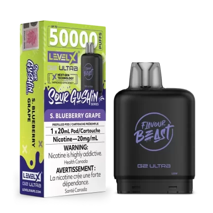 Sour Gushin Blueberry Grape by Level X Flavour Beast G2 Ultra 50K