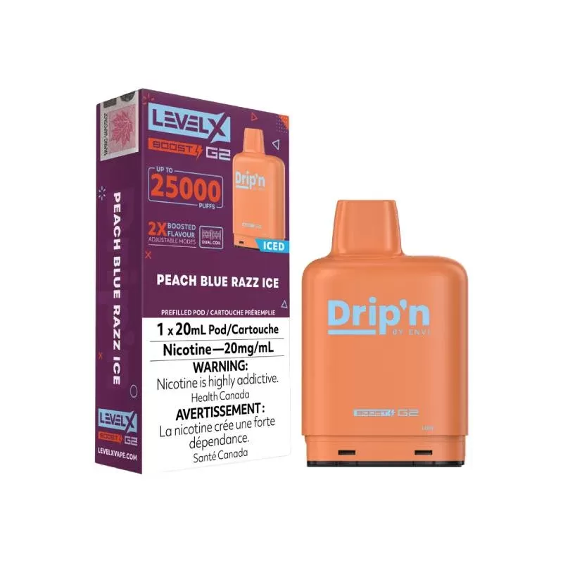Level x Drip’n by Envi Peach Blue Razz G2 Pods – 20mL, 25K Puffs