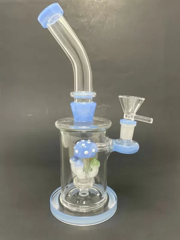 10″ Milky Blue Shower Bend Mushroom Bong