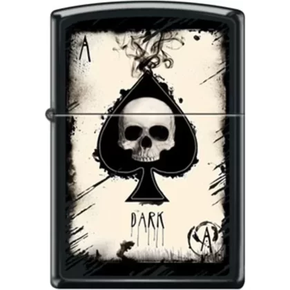 Zippo Lighter – Dark Ace Skull Black Matte