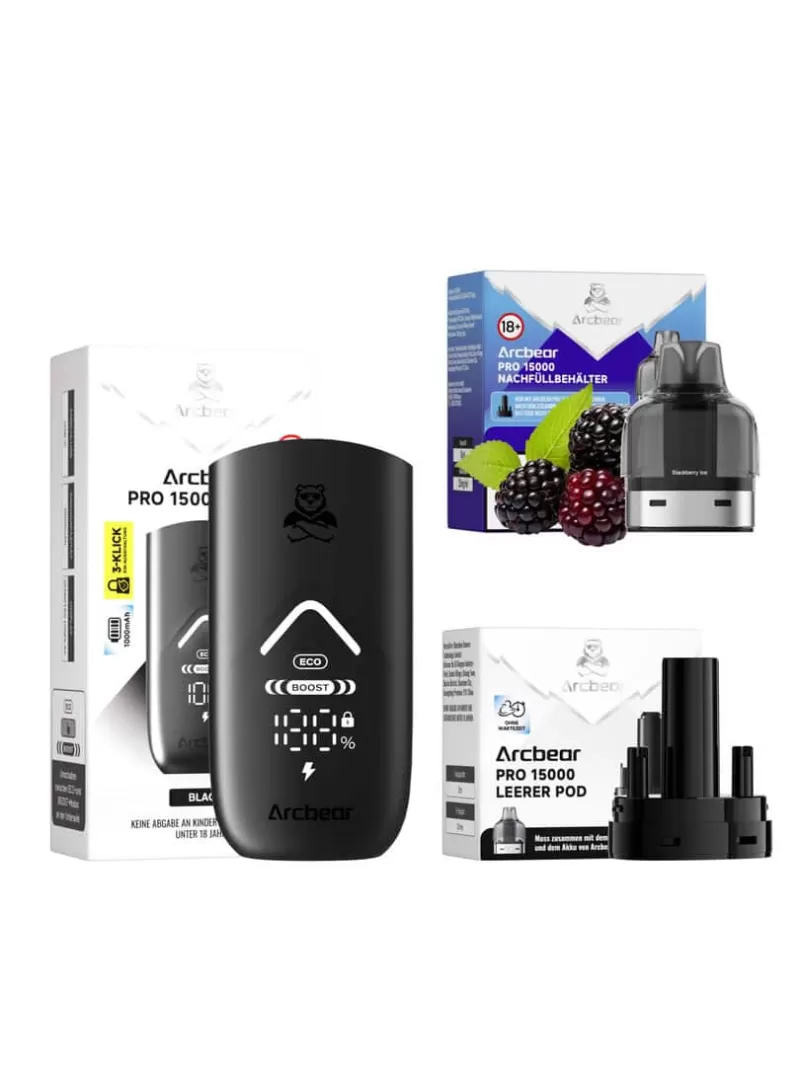 Arcbear Pro 15000 Starterkit – Blackberry Ice 20mg/ml Nikotin - Brombeere / Ice / 20mg/ml / bis zu 15000 / USB-C / 1000 mAh / 10 ml / Dual-Mesh / ECO 12 W / BOOST 20 W - Image 2