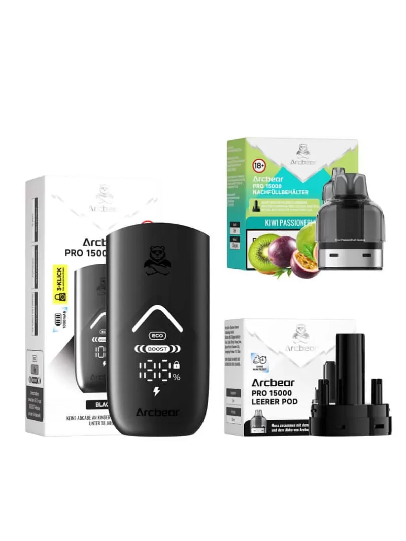Arcbear Pro 15000 Starterkit – Kiwi Passionfruit Guava 20mg/ml Nikotin - Passionsfrucht / Kiwi / Guave / 20mg/ml / bis zu 15000 / USB-C / 1000 mAh / 10 ml / Dual-Mesh / ECO 12 W / BOOST 20 W - Image 2