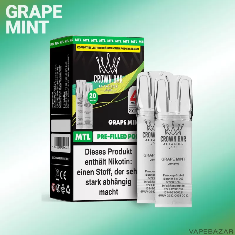Al Fakher Pods Crown Bar 600 – MTL 20mg – Grape Mint - Traube / Minze