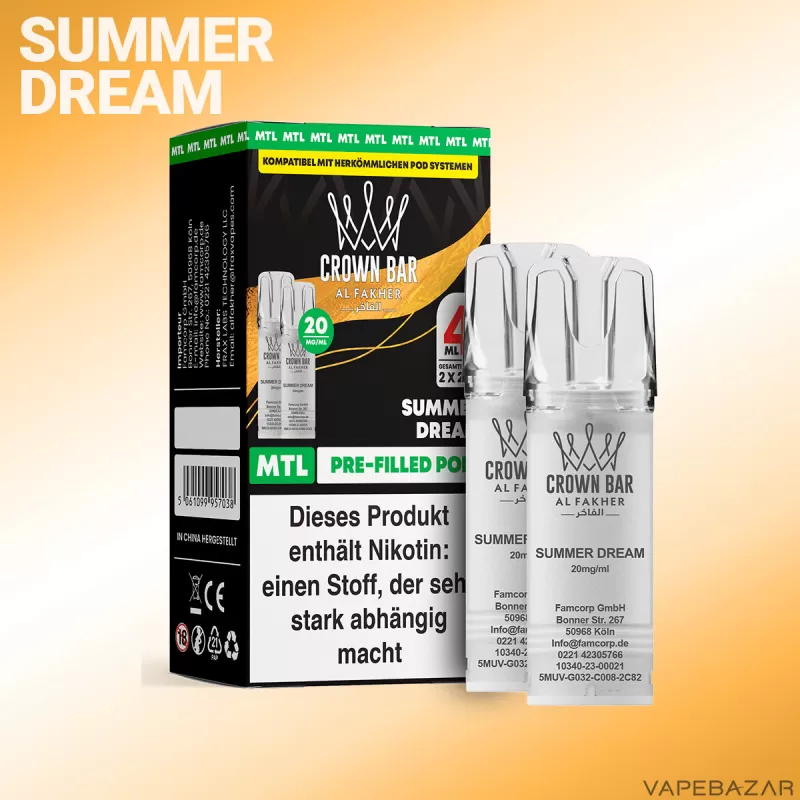 Al Fakher Pods Crown Bar 600 – MTL 20mg – Summer Dream - Früchtemix / Mango / Ananas / Orange