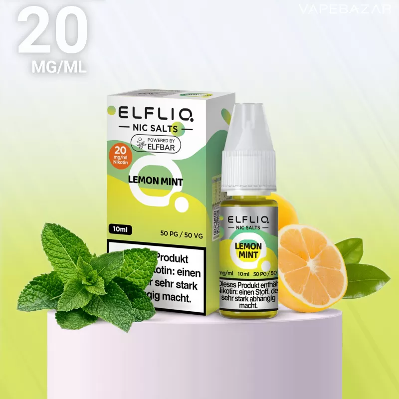 Elfliq Nikotinsalz Liquid – Lemon Mint 20mg/ml Nikotin - ELFLIQ by elfbar / Glycerin, Propylenglykol, Aroma, Nikotinsalz, Ethylbutyrat / Minze / Zitrone / 20mg/ml