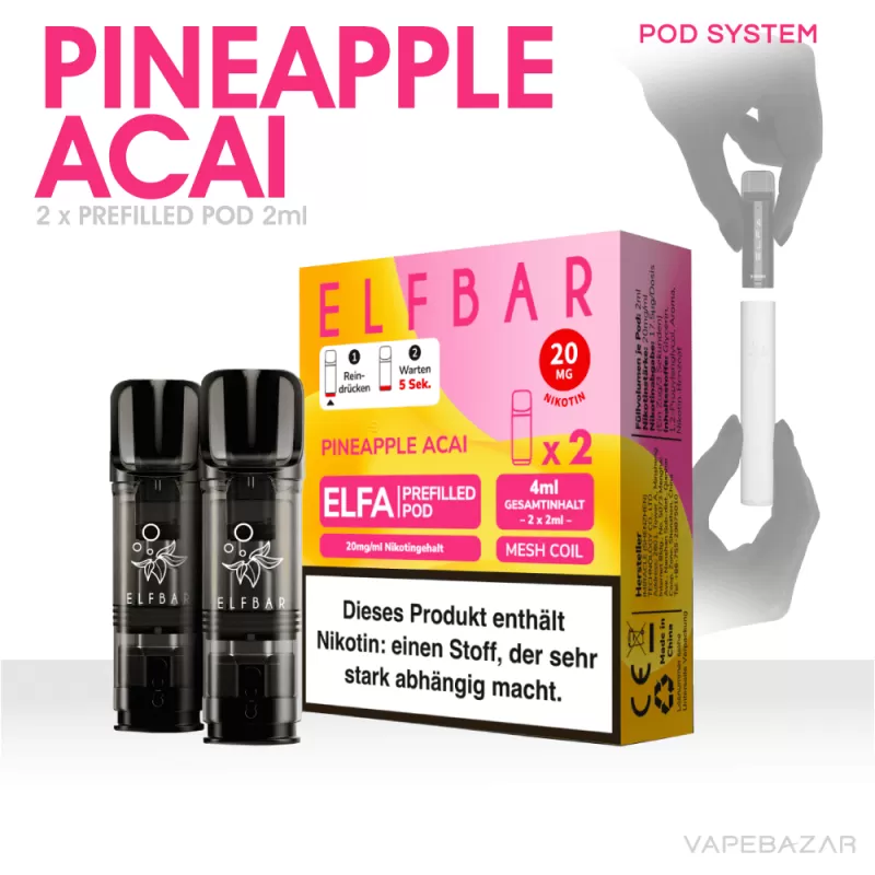 ELFBAR ELFA Pods Pineapple Acai 20mg – 2er Pack - Elf Bar / Propylenglykol / Aromastoffe / Glycerin / Nikotinsalz / Cooling Agent - Image 2