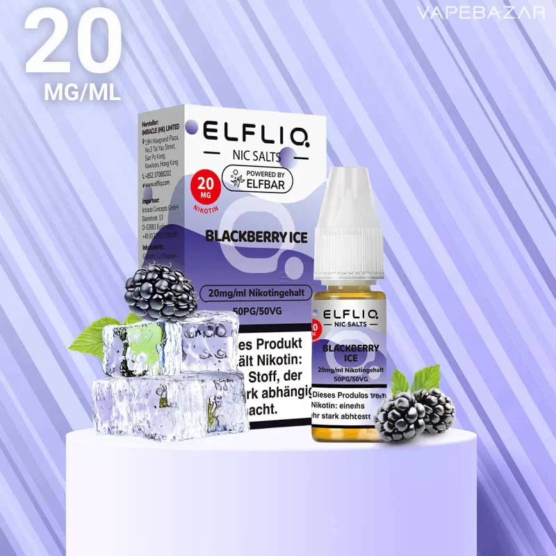 Elfliq Nikotinsalz Liquid – Blackberry Ice 20mg/ml Nikotin - ELFLIQ by elfbar / Glycerin, Propylenglykol, Aroma, Nikotinsalz, Ethylbutyrat / 20mg/ml / Ice / Brombeere