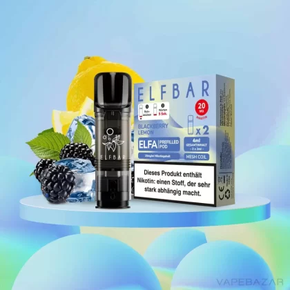 ELFBAR ELFA Pods Blackberry Lemon 20mg – 2er Pack - Elf Bar / Glycerin / Nikotinsalz / Cooling Agent / Propylenglykol / Aromastoffe