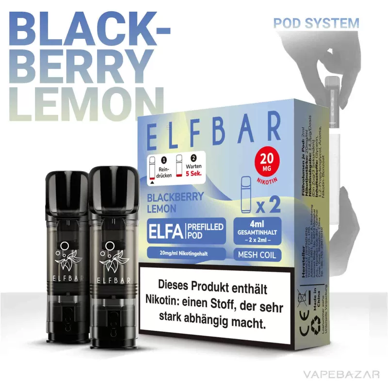 ELFBAR ELFA Pods Blackberry Lemon 20mg – 2er Pack - Elf Bar / Glycerin / Nikotinsalz / Cooling Agent / Propylenglykol / Aromastoffe - Image 2