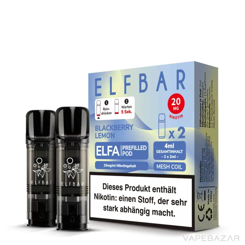 ELFBAR ELFA Pods Blackberry Lemon 20mg – 2er Pack - Elf Bar / Glycerin / Nikotinsalz / Cooling Agent / Propylenglykol / Aromastoffe - Image 3