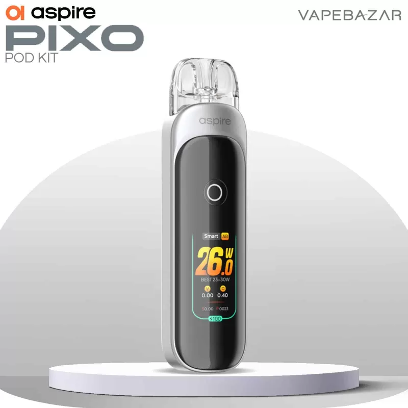 Aspire Pixo Pod Kit – Ice Silver - Pod Kit / Aspire / 1100 mAh / 3ml / 1.0 Ω / 0.4 Ω / 5 - 30 Watt / USB-C