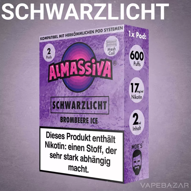 AlMassiva Prefilled Pods – Schwarzlicht (2er Pack) - Almassiva / 17mg/ml / 2ml / ca. 600 / Propylenglykol / Nikotin / Glycerin / Aromen / Ja - Image 2