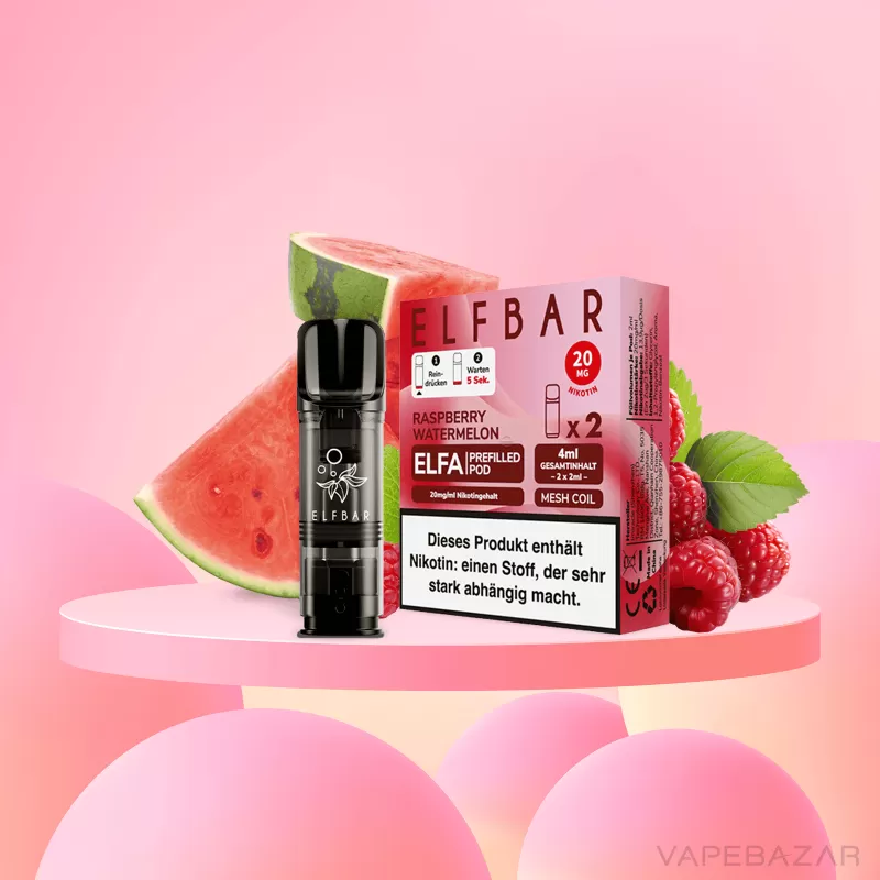 ELFBAR ELFA Pods Raspberry Watermelon 20mg – 2er Pack - Elf Bar / Nikotinsalz / Cooling Agent / Propylenglykol / Aromastoffe / Glycerin
