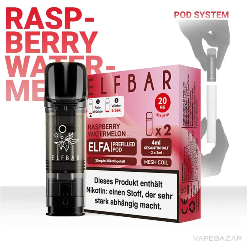 ELFBAR ELFA Pods Raspberry Watermelon 20mg – 2er Pack - Elf Bar / Nikotinsalz / Cooling Agent / Propylenglykol / Aromastoffe / Glycerin - Image 2