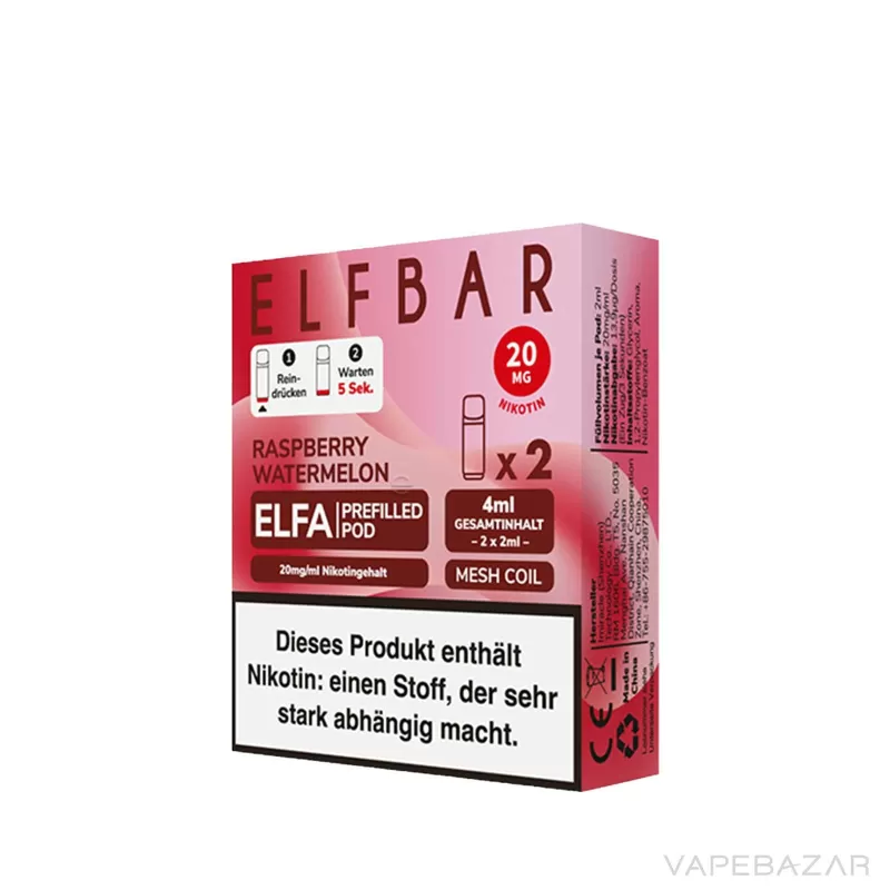 ELFBAR ELFA Pods Raspberry Watermelon 20mg – 2er Pack - Elf Bar / Nikotinsalz / Cooling Agent / Propylenglykol / Aromastoffe / Glycerin - Image 3