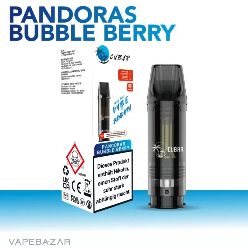 Cubar Club Pods – PANDORAS BUBBLE BERRY - Cubar Club / Glycerin / Nikotin-Benzoat / Aromen / Propylenglykol / Nikotin / 20mg/ml / ca. 600 - Image 2