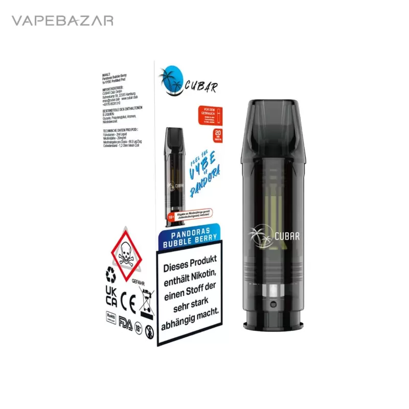 Cubar Club Pods – PANDORAS BUBBLE BERRY - Cubar Club / Glycerin / Nikotin-Benzoat / Aromen / Propylenglykol / Nikotin / 20mg/ml / ca. 600 - Image 3