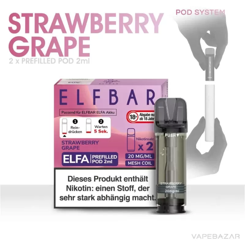 ELFBAR ELFA Pods Strawberry Grape 20mg – 2er Pack - Elf Bar / Nikotinsalz / Cooling Agent / Propylenglykol / Aromastoffe / Glycerin - Image 2