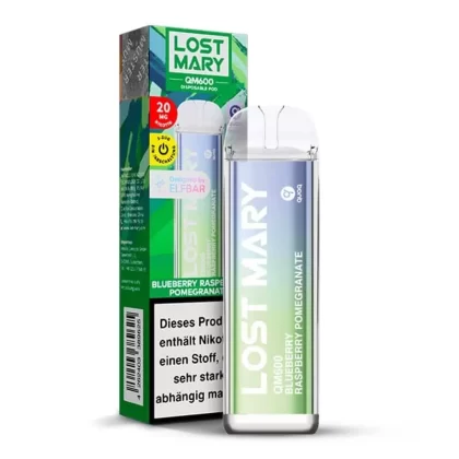 Elfbar Lost Mary QM600 – Blueberry Raspberry Pomegranate - Propylenglykol / pflanzliches Glycerin / Nikotin-Benzoat / Aromen / 20mg/ml / ca. 600 / 360 mAh