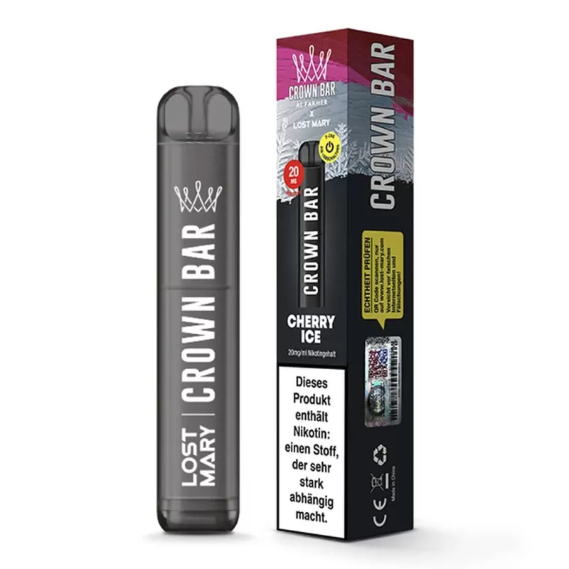 Crown Bar Al Fakher x Lost Mary – Cherry Ice - Crown Bar / Ice / Kirsche / Aromastoffe / Nikotin-Benzoat / Ethylmatol / 2-isopropyl-N,2,3 -trimethylbutyramide / 550 mAh / 20mg/ml / ca. 600 - Image 3