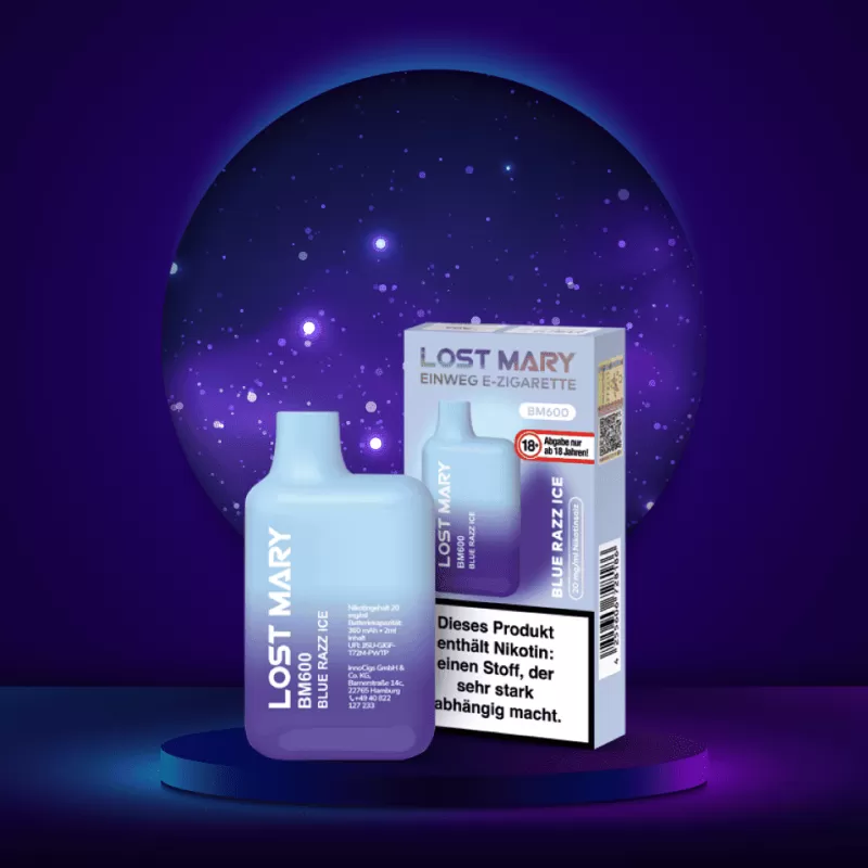 Elf Bar Lost Mary – Blue Razz Ice - Elf Bar Lost Mary / Glycerin / Propylenglykol / Nikotinsalz / Aromastoffe / 20mg/ml / 550 mAh / ca. 600