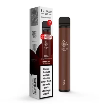 ELF BAR 600 – Cola - Cola / Elf Bar / 20mg/ml / 550 mAh / Propylenglykol / pflanzliches Glycerin / Aromastoffe / Nikotin / ca. 600