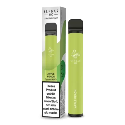 ELF BAR 600 – Apple Peach - Elf Bar / 20mg/ml / 550 mAh / Propylenglykol / pflanzliches Glycerin / Aromastoffe / Nikotin / ca. 600