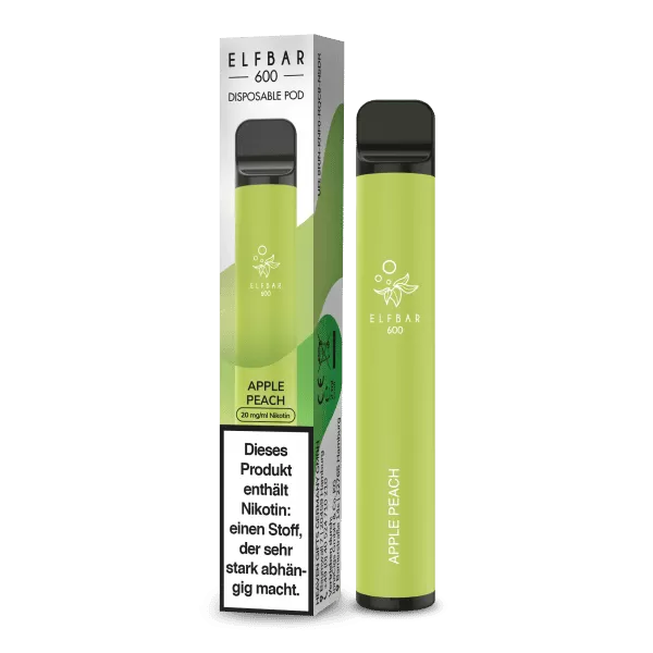 ELF BAR 600 – Apple Peach - Elf Bar / 20mg/ml / 550 mAh / Propylenglykol / pflanzliches Glycerin / Aromastoffe / Nikotin / ca. 600