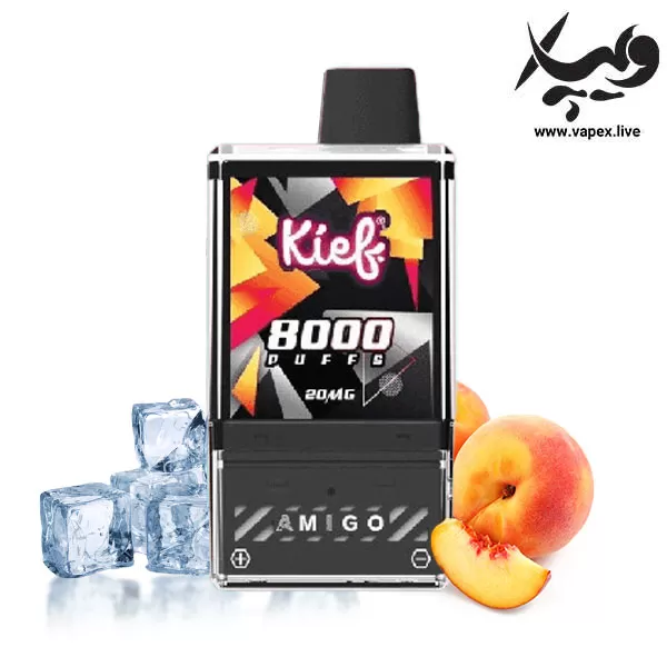 پاد یکبار مصرف اکسترا امیگو ۸۰۰۰ پاف هلو یخ Amigo Peach Ice