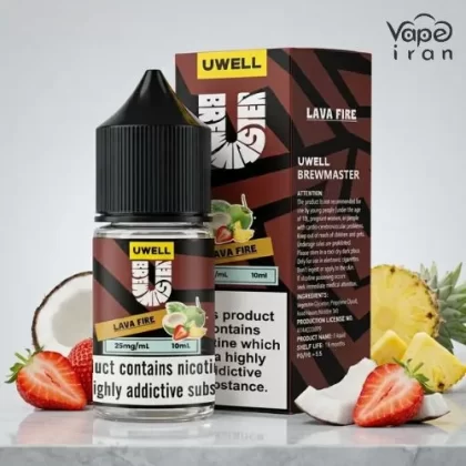 سالت نیکوتین لاوا فایر یوول Uwell Lava Fire 10ml - سالت نیکوتین (Saltnic) / 25mg / حجم 10 میلی لیتر / توت فرنگی، آناناس و نارگیل / 50 / 50 / یوول Uwell