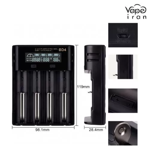 شارژر باتری ویپ Basen BD-4 - یک عدد شارژر | کابل شارژ USB | دفترچه راهنما / بیسن Basen - Image 2