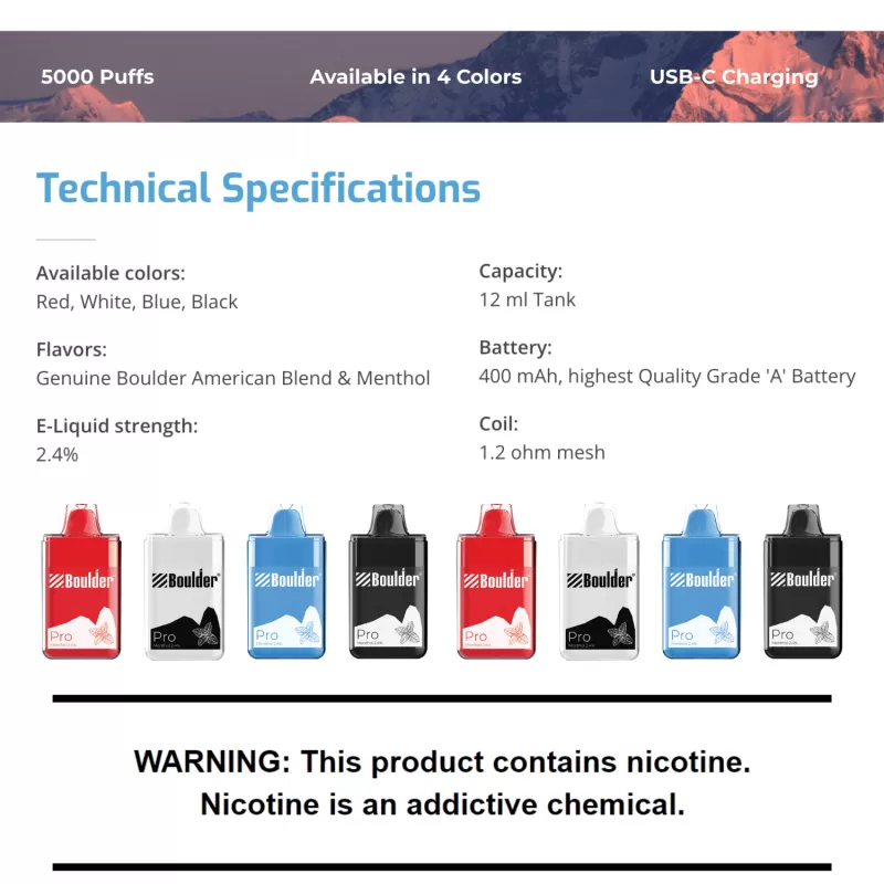 Boulder Pro Menthol 5000 Puffs Disposable Vape Device - Image 2