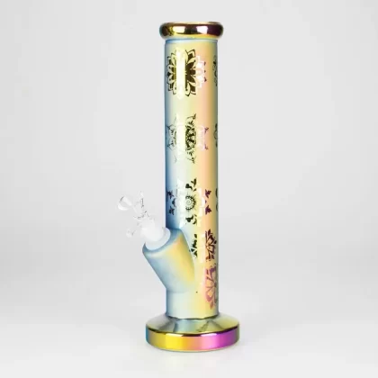 11″ Straight Tube Electroplated Metallic Finish w/ Intricate Patterns Glass Bong – Pattern 3