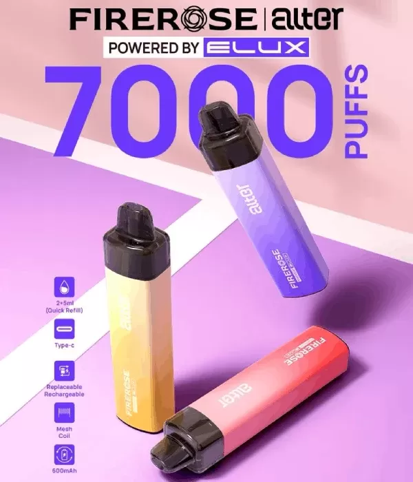Elux Firerose Alter 7000 Puffs Prefilled And Rechargeable Pod Kit