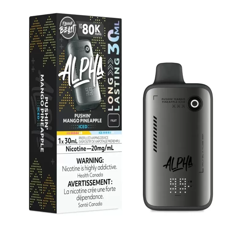 Flavour Beast Alpha Disposable – Pushin’ Mango Pineapple Iced – 80K Puffs – 20mg – 30mL